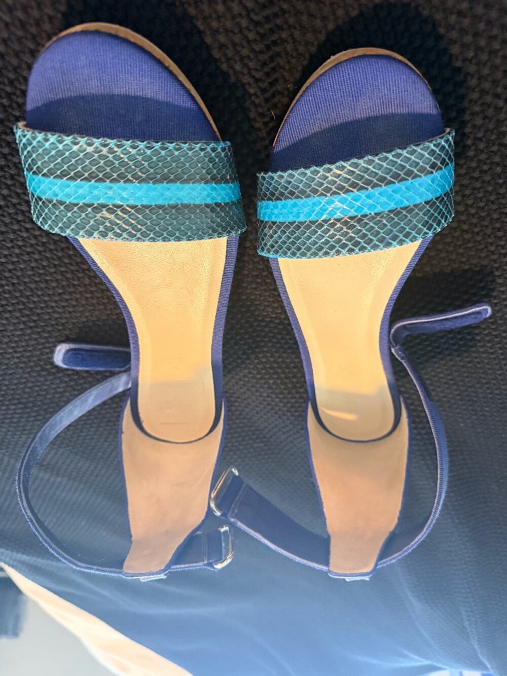 Jimmy Choo Neston Blue Python Cork Wedges 40.5